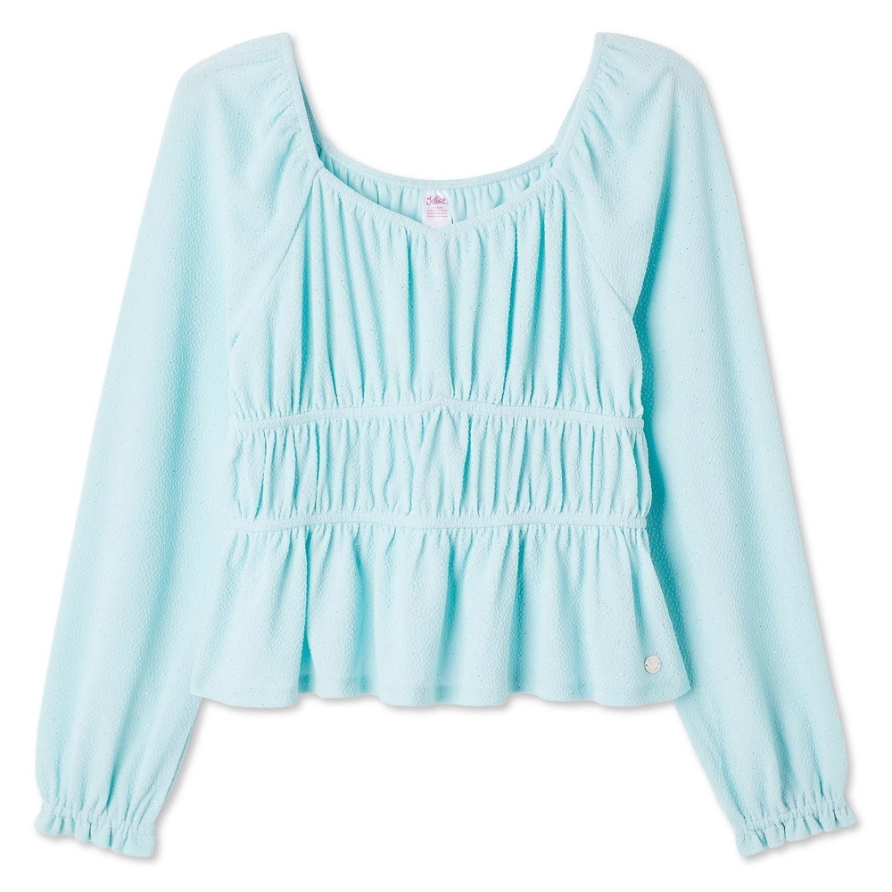 Justice Girls' Fashion Girls Teal Glitter Peasant Top "M (10)"